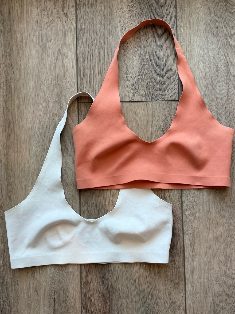 Seamless Halter Bralette Crop Top Set of 2 - White and Coral